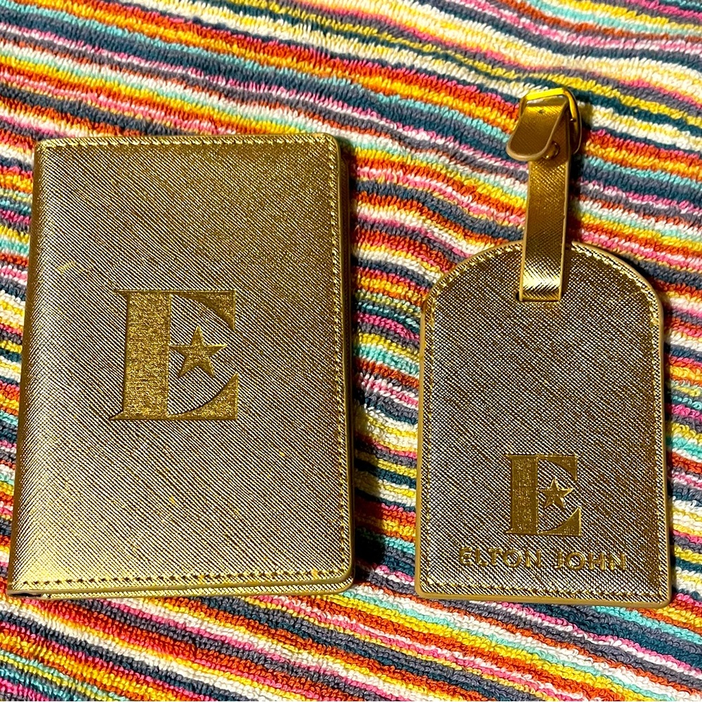 Elton John Gold Passport Holder and Luggage Tag Set from Farewell tour